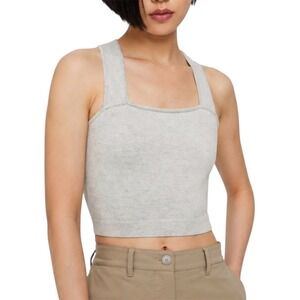 Theory Clean Cotton Cash Cropped Tank Women M Heather Grey Cotton Cashmere Knit